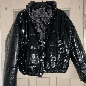 Black puffer jacket super shine
